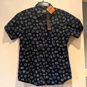 Monument Men's Halloween Shirt Navy Blue Button Up Medium NWT